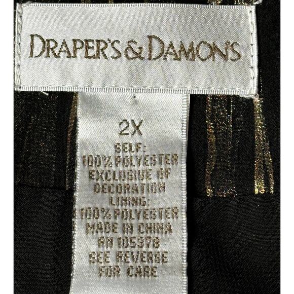 Draper's & Damons Black and Gold Elastic Hem Women Size 2X Flouncy Party Festive - Picture 5 of 7